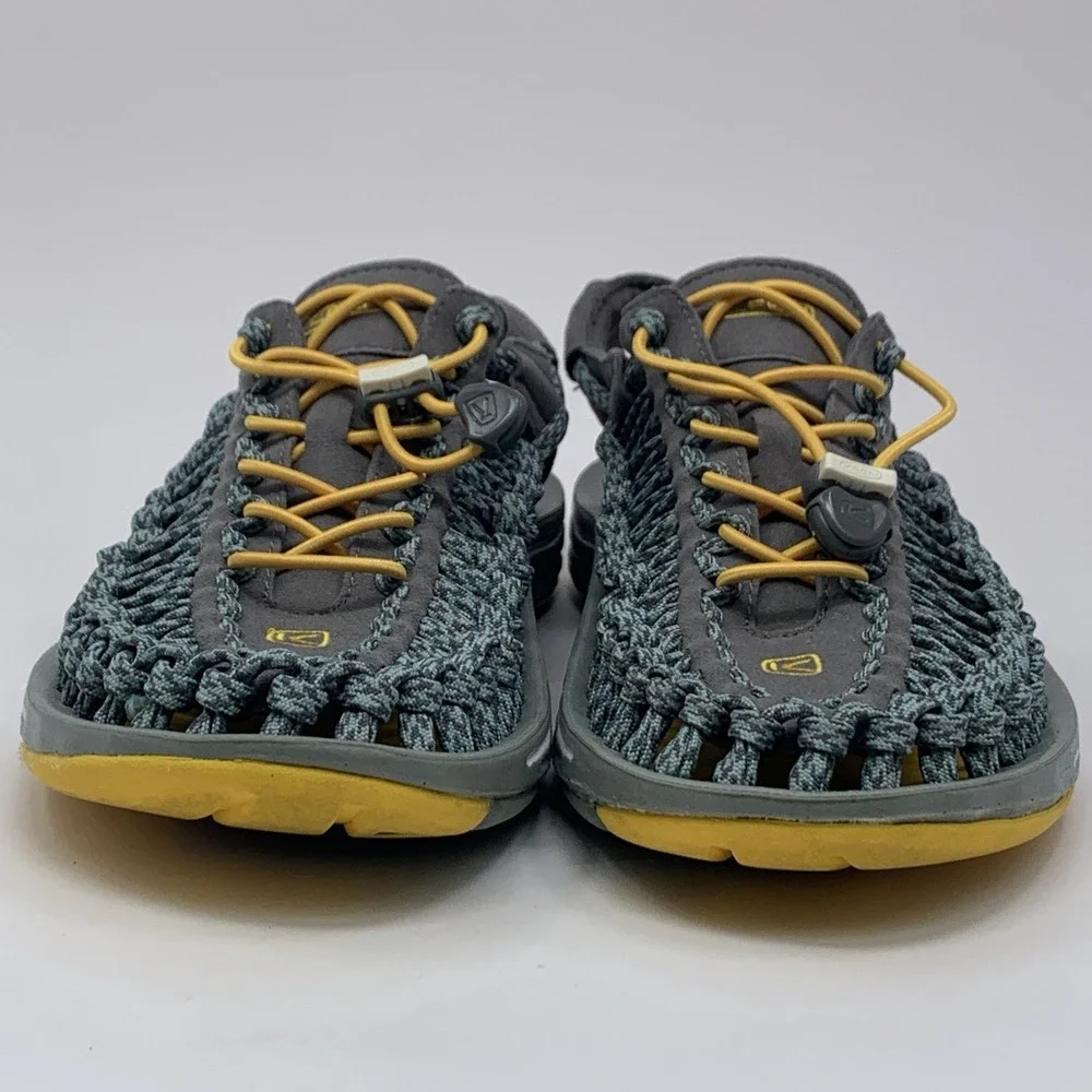 KEEN Uneek Sandals Men's 9 Grey Yellow Paracord Bungee Hiking Outdoors Slingback
